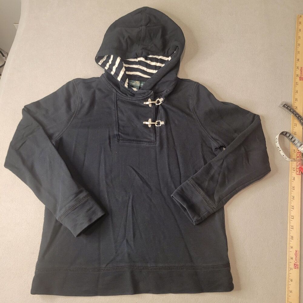 Lauren Ralph Lauren Women’s Medium Black Fireman Clasp Hoodie Sweatshirt